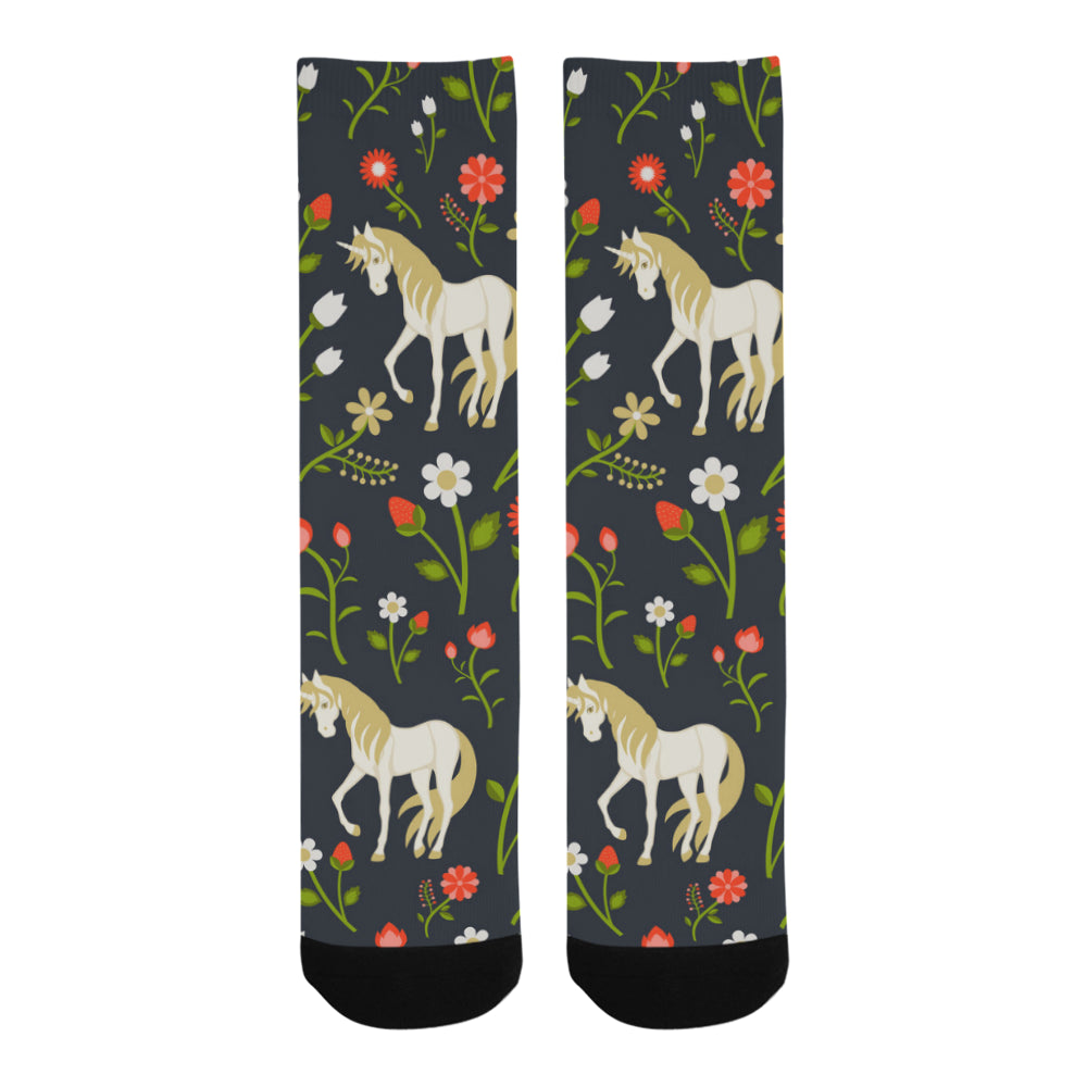 floral pattern with magic unicorns Trouser Socks
