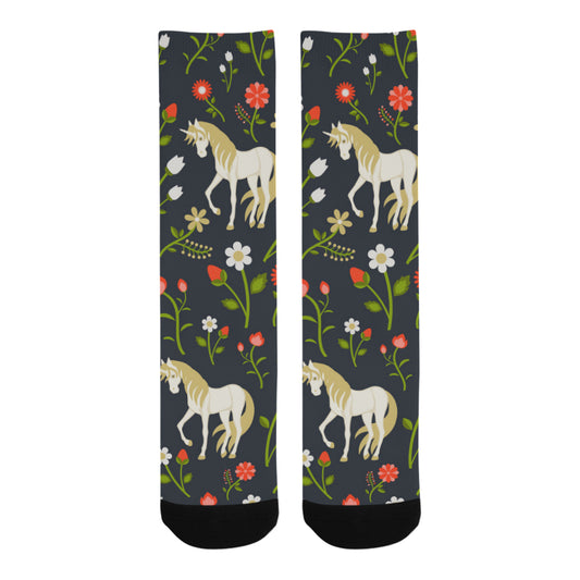 floral pattern with magic unicorns Trouser Socks