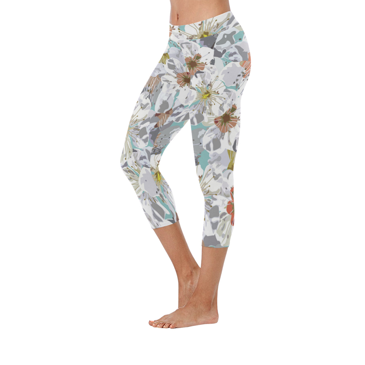 Cherry Blossoms in the Sky Women's Low Rise Capri Leggings (Invisible Stitch)