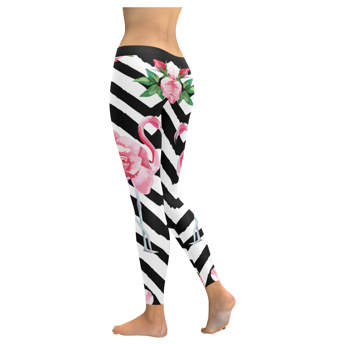 beautiful tropic pink flamingo and rose flowers Women's Low Rise Leggings (Invisible Stitch)