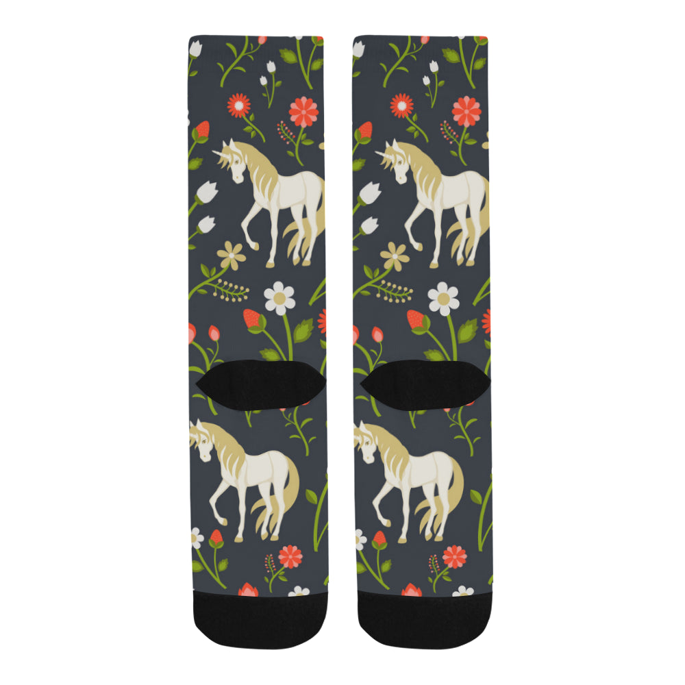 floral pattern with magic unicorns Trouser Socks