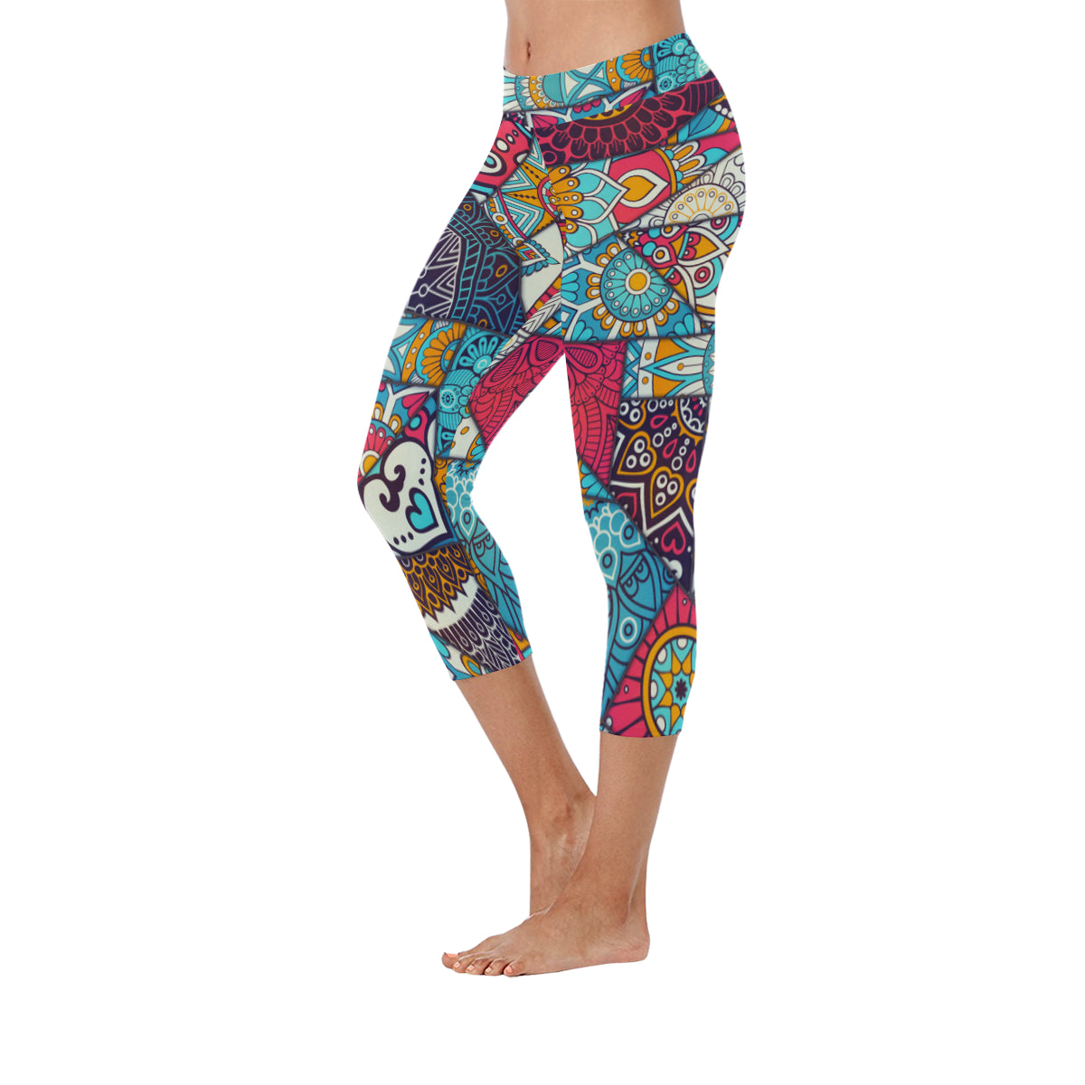 Mandala Patchwork pattern Women's Low Rise Capri Leggings (Invisible Stitch)