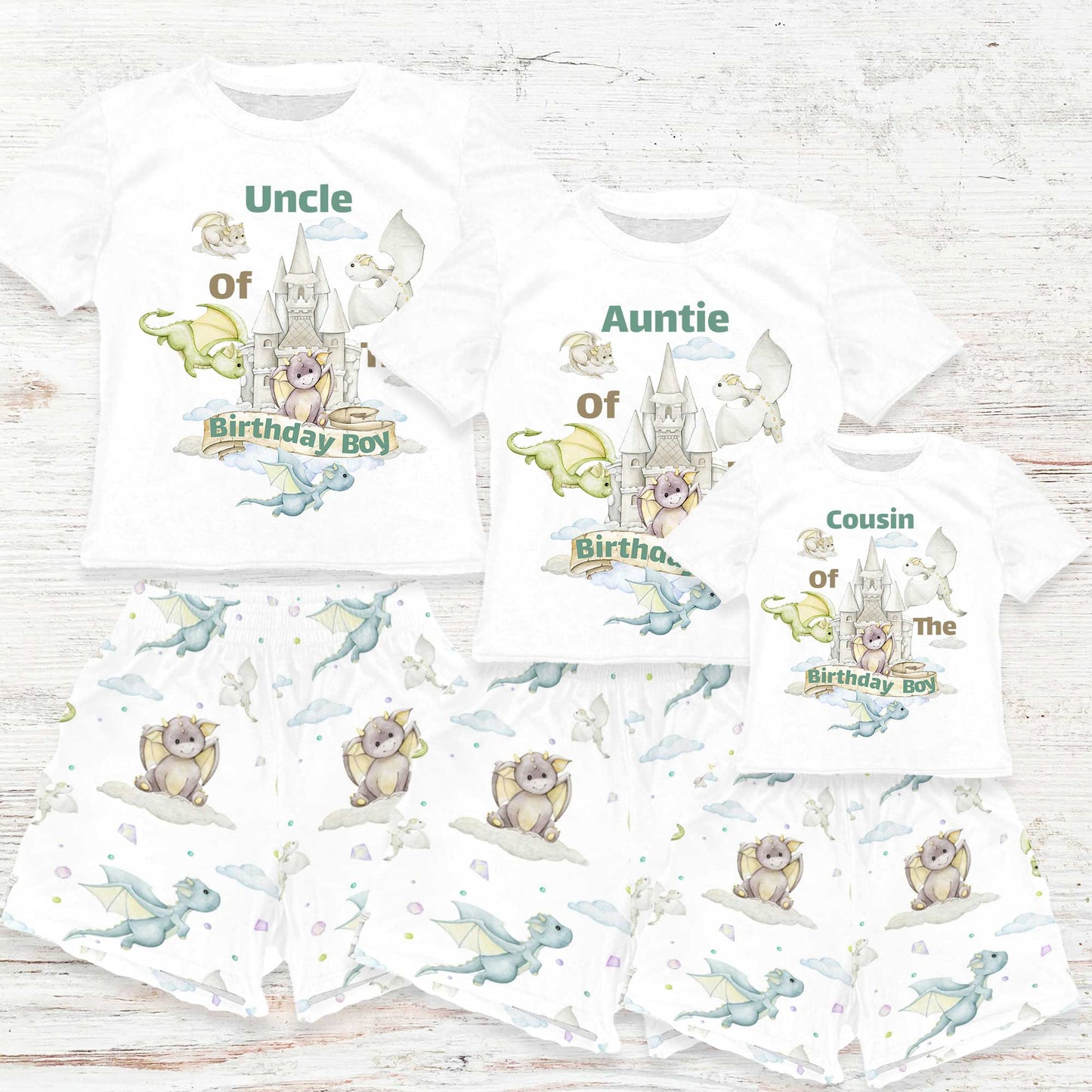 Personalised Dragon Castle Matching Birthday Shirt and Short Sets