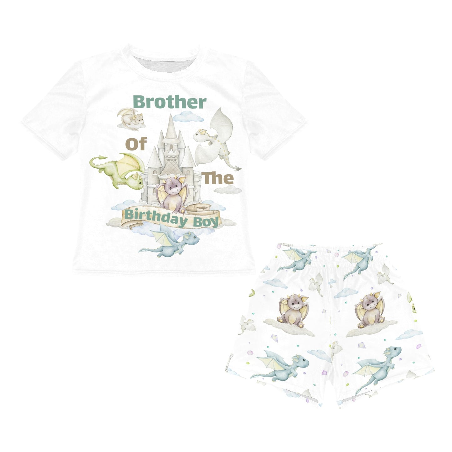 Personalised Dragon Castle Matching Birthday Shirt and Short Sets