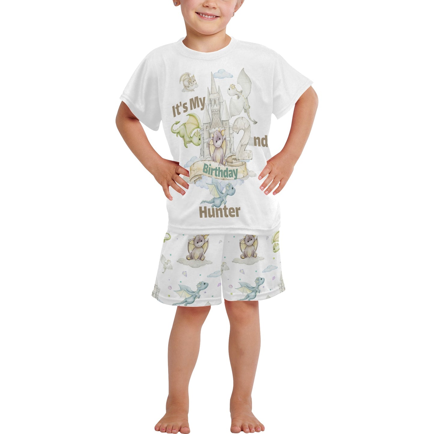 Personalised Dragon Castle Matching Birthday Shirt and Short Sets