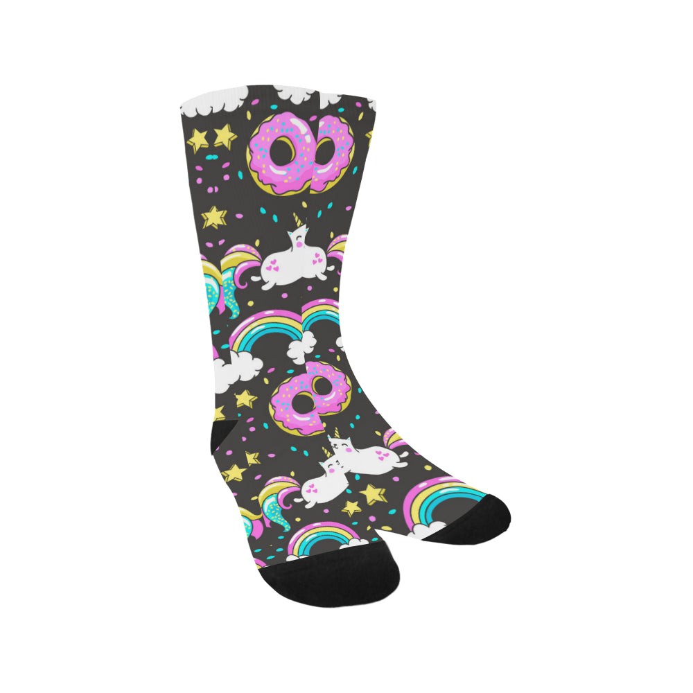 Seamless Pattern with Unicorns Donuts Rainbow Trouser Socks