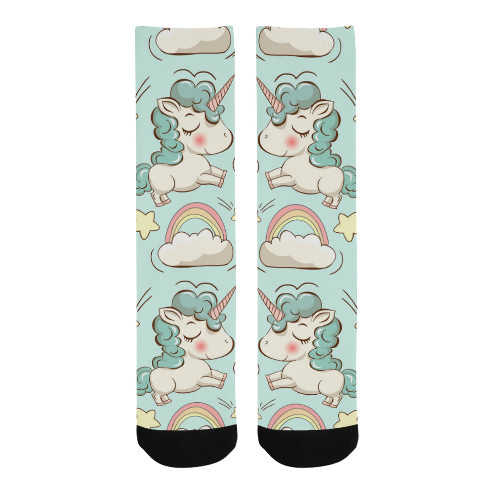 cute unicorns clouds rainbow and stars Trouser Socks