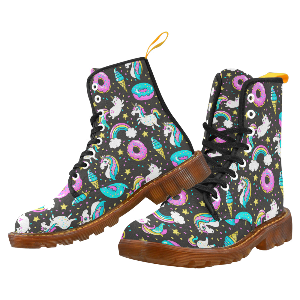 Seamless Pattern with Unicorns Donuts Rainbow Martin Boots For Women Model 1203H