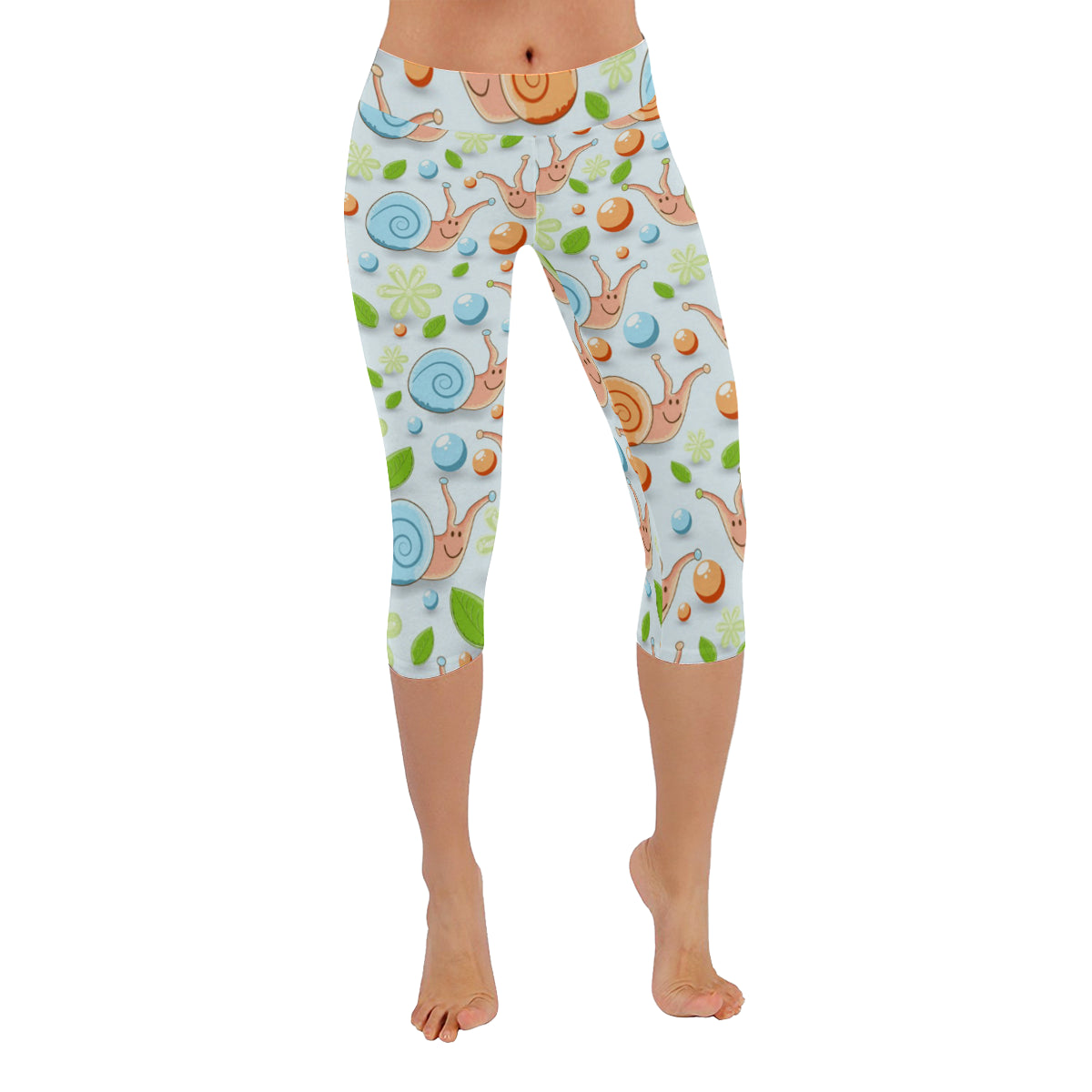 Snails Pattern Women's Low Rise Capri Leggings (Invisible Stitch)