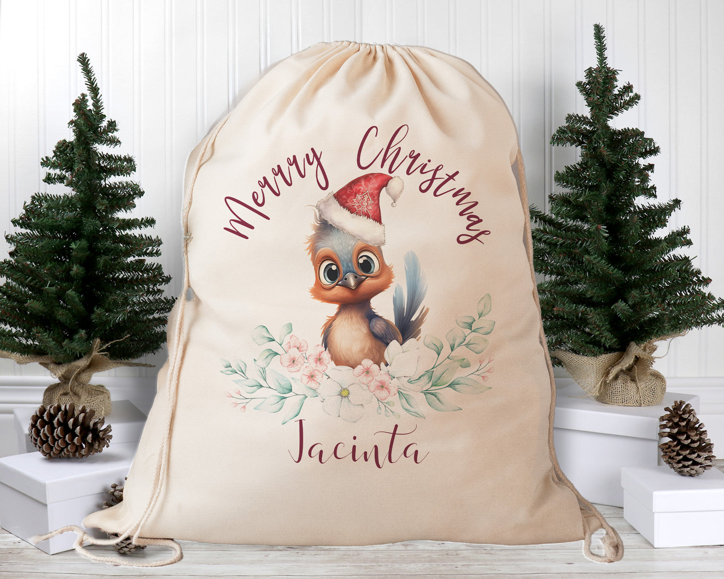 Personalised Santa Sack Australian Animals Eucalyptus Leaves, Our Largest Size