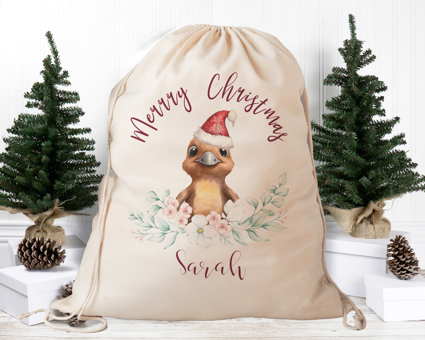 Personalised Santa Sack Australian Animals Eucalyptus Leaves, Our Largest Size