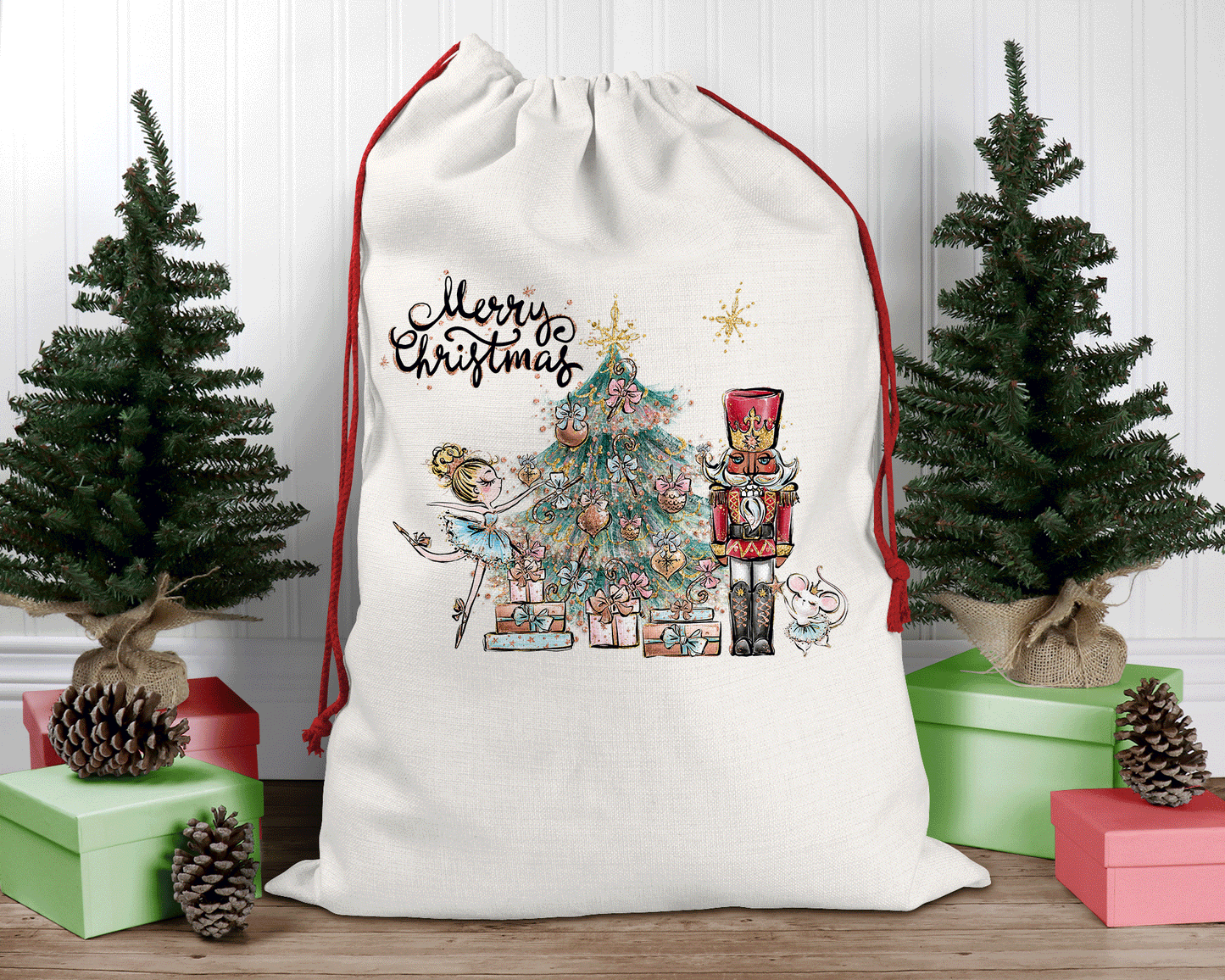 Linen Santa Sack, Merry Christmas, Nutcracker, Linen Bag, Personalised/Non Personalised