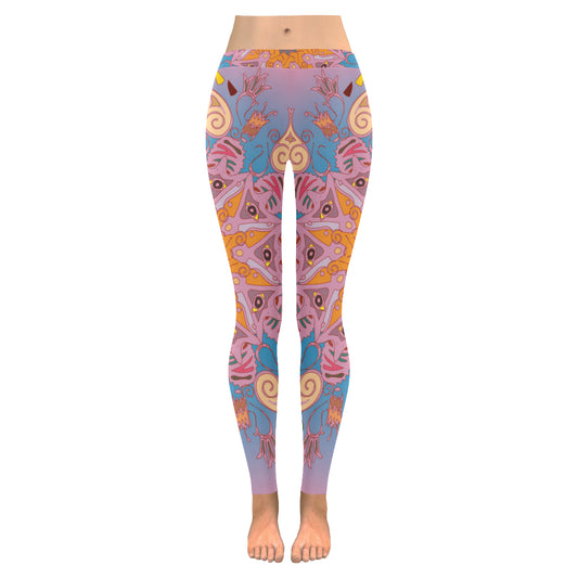 Colorful antistress mandala Women's Low Rise Leggings (Invisible Stitch)