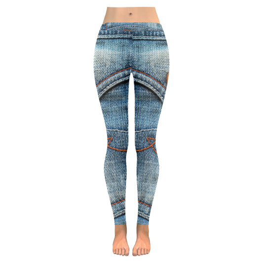 print jeans pocket Women's Low Rise Leggings (Invisible Stitch)