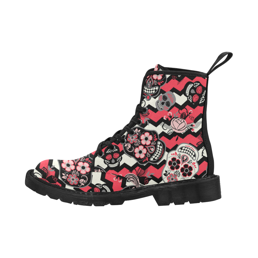 Martin Boots for Women (Black) Dia de los muertos Day of The Dead