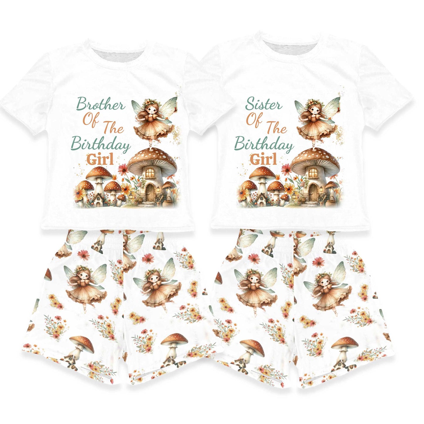 Personalised Fairy Mushroom Matching Birthday Shirt and Short Sets