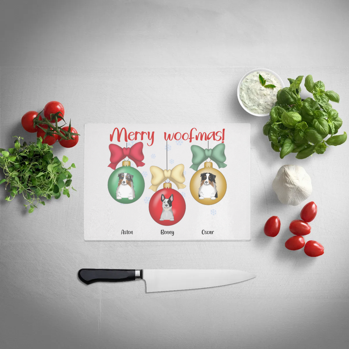 Glass Chopping Board Rectangle, Merry Woofmas