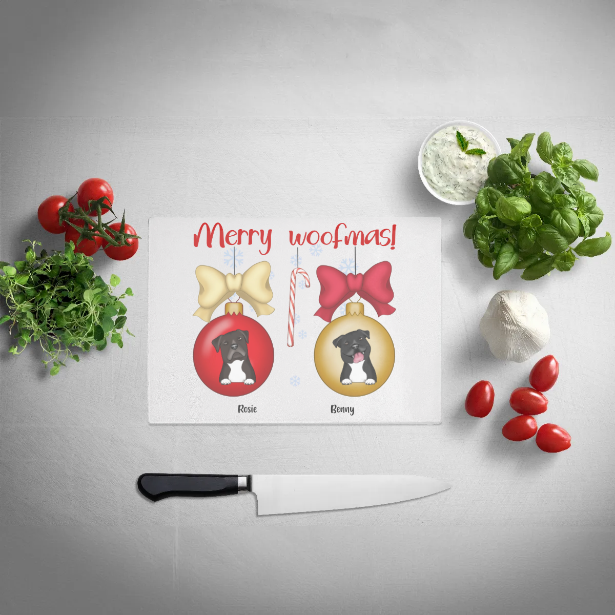 Glass Chopping Board Rectangle, Merry Woofmas