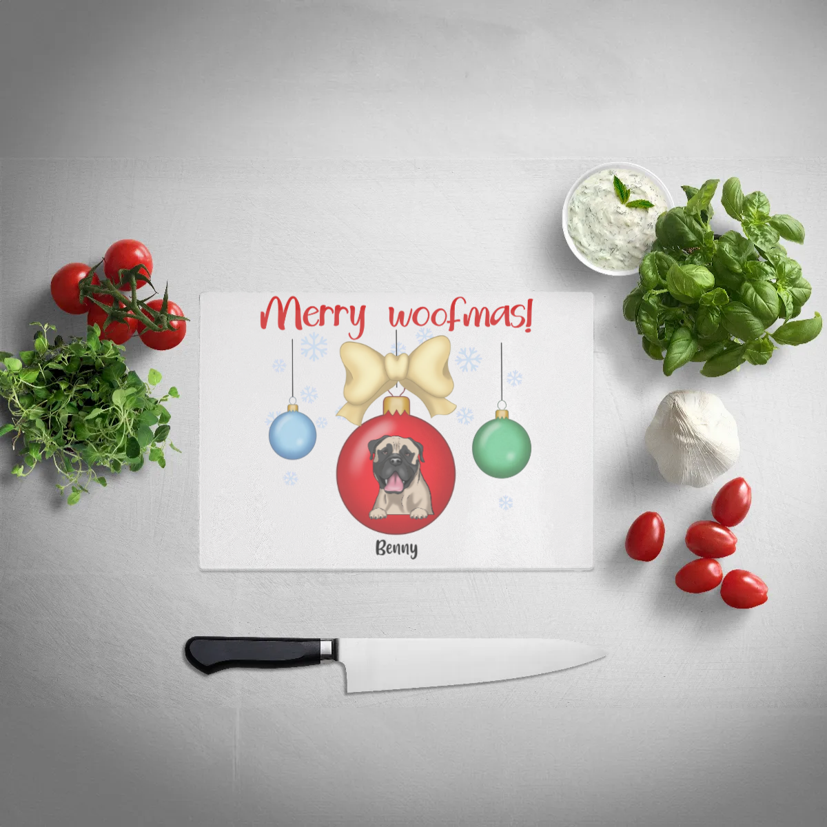 Glass Chopping Board Rectangle, Merry Woofmas