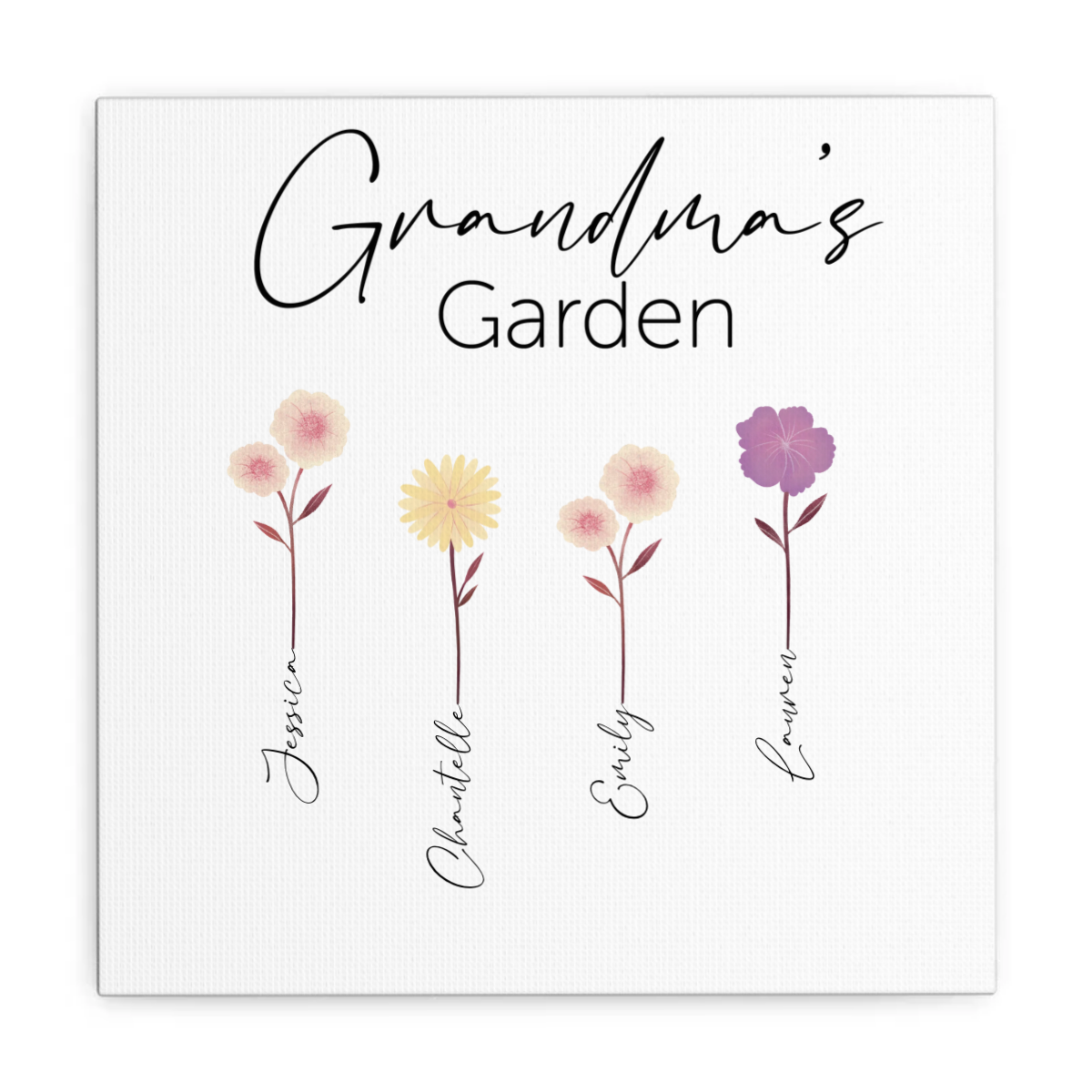 Personalised Grandma's Garden Canvas, 12 colour choices, up to 5 names