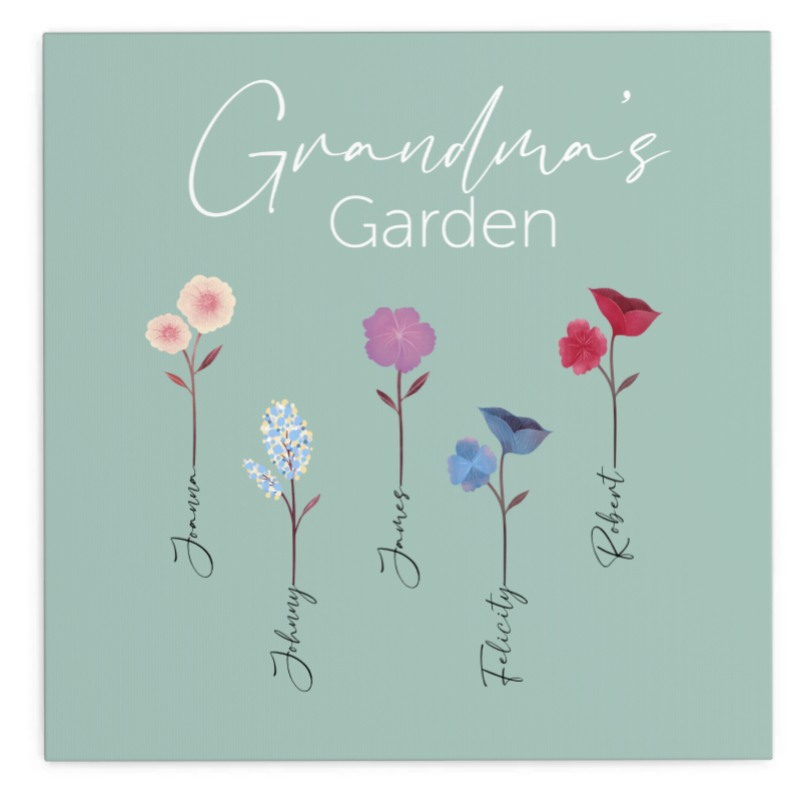 Personalised Grandma's Garden Canvas, 12 colour choices, up to 5 names