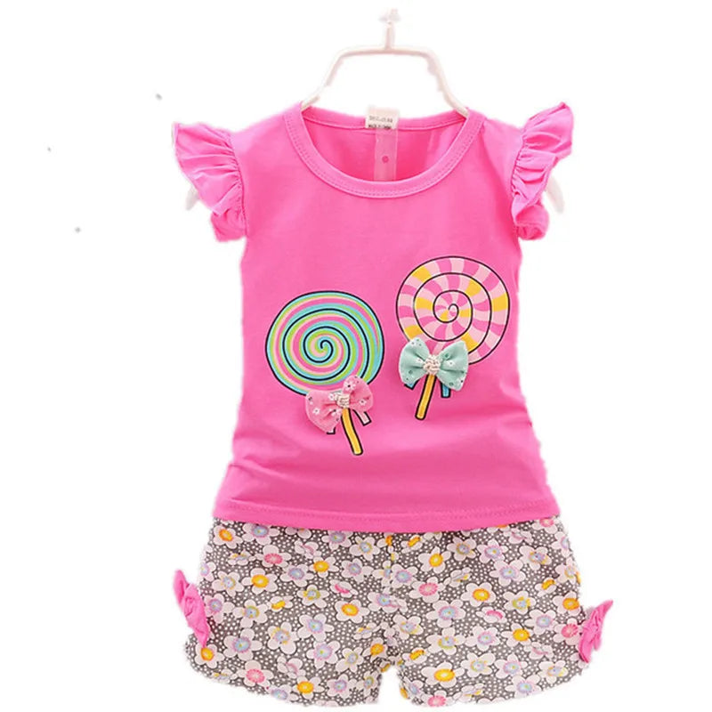 Summer Baby Clothes Sets Lollipop Print Sleeveless T-shirts and Shorts 2pcs Newborn Infant Girls Clothing Suits Outfits