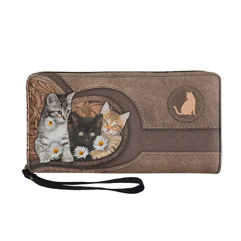 Personalized Cat Lovers Wristband Wallets Cute Cats Pattern Women PU Leather Clutch Wallet Female Long Card Purse Custom Name