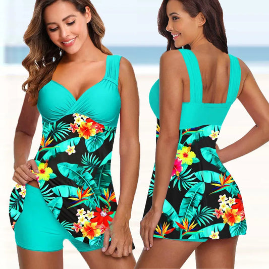 Small to Plus Size Two Pieces Swimsuits Swimwear Women Flower Print Summer Large Bathing Suits Tankini Beachwear Sexy Bikini Swimdress