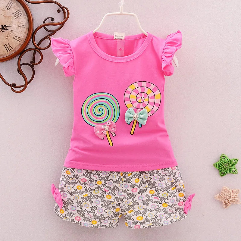 Summer Baby Clothes Sets Lollipop Print Sleeveless T-shirts and Shorts 2pcs Newborn Infant Girls Clothing Suits Outfits