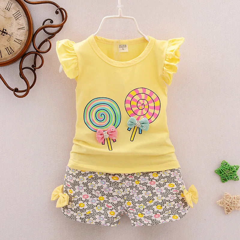 Summer Baby Clothes Sets Lollipop Print Sleeveless T-shirts and Shorts 2pcs Newborn Infant Girls Clothing Suits Outfits