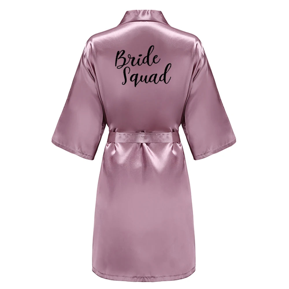 New Bathrobe Bride Satin-Silk Robe Women Bridal Party Sister Team Mother Shower Gift Bridesmaid Wedding Short Robes