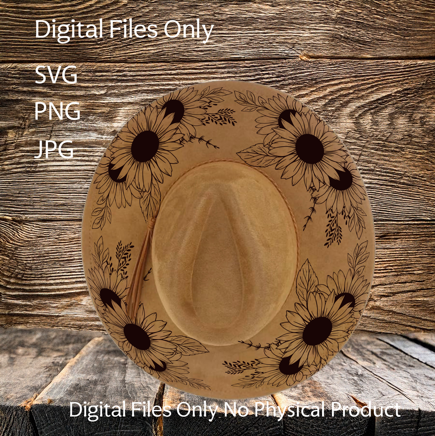 Hat Laser Burning Designs – Digital Download (SVG, PNG, JPG 300dpi), Sunflowers, 2023