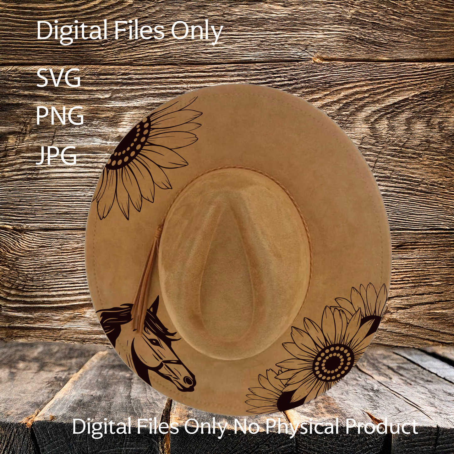 Hat Laser Burning Designs – Digital Download (SVG, PNG, JPG 300dpi), Sunflowers & Horse, 2027