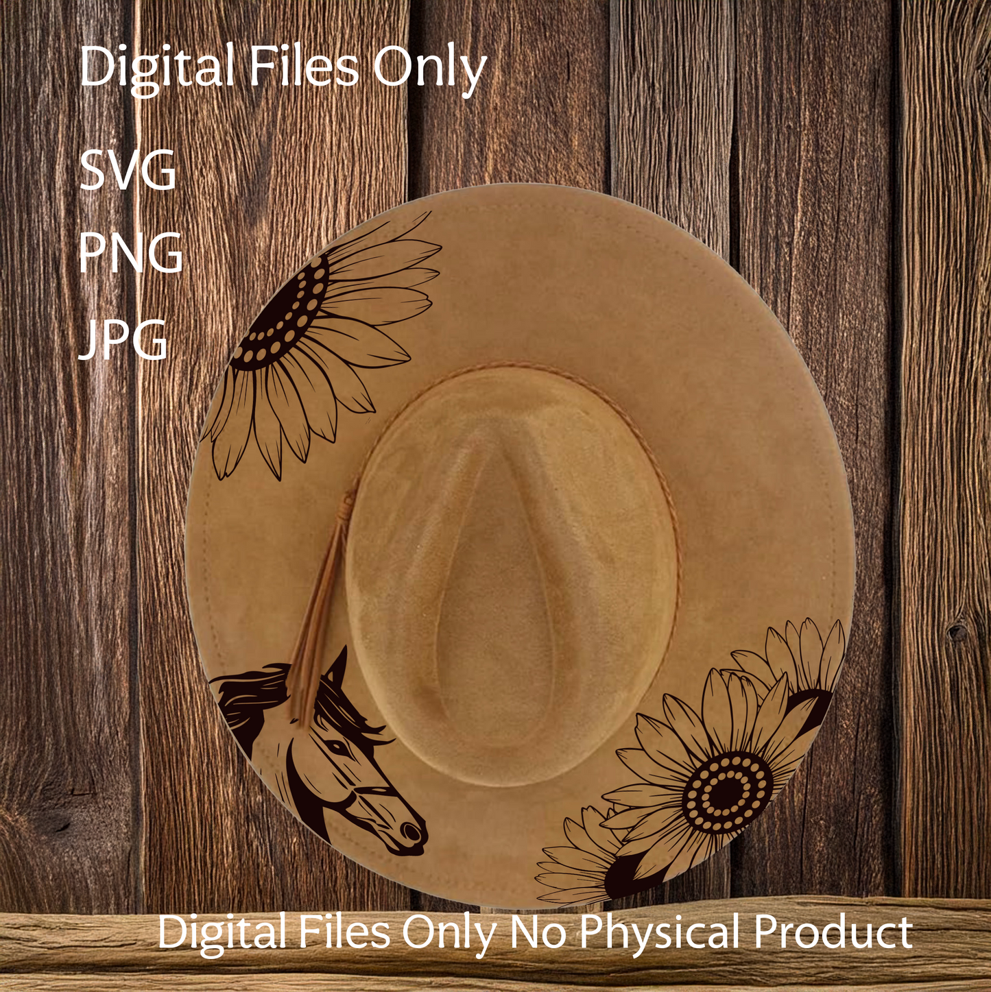 Hat Laser Burning Designs – Digital Download (SVG, PNG, JPG 300dpi), Sunflowers & Horse, 2027