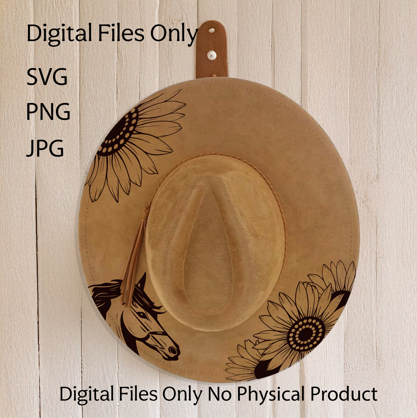 Hat Laser Burning Designs – Digital Download (SVG, PNG, JPG 300dpi), Sunflowers & Horse, 2027