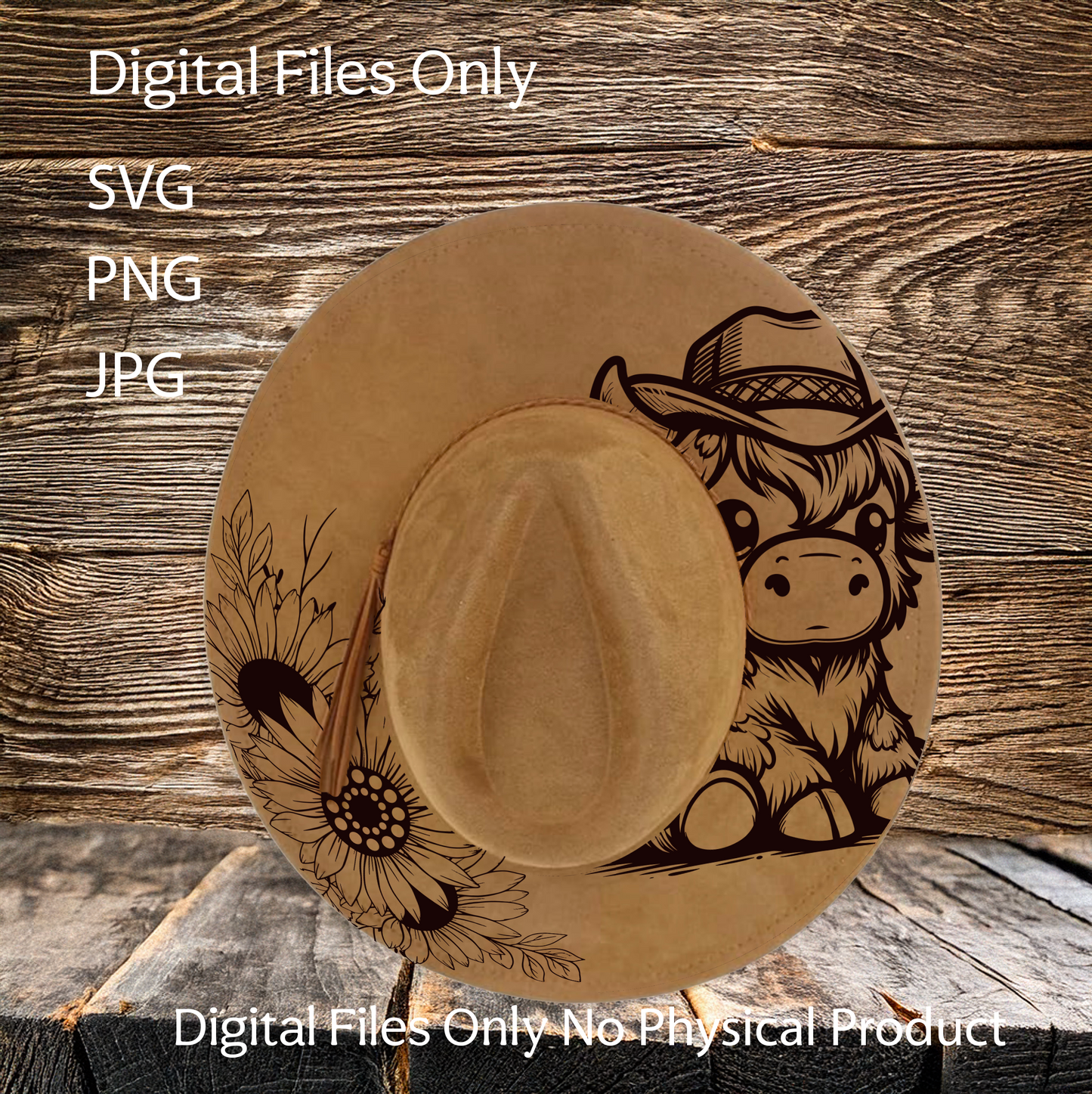 Hat Laser Burning Designs – Digital Download (SVG, PNG, JPG 300dpi), Highland cow, 2028