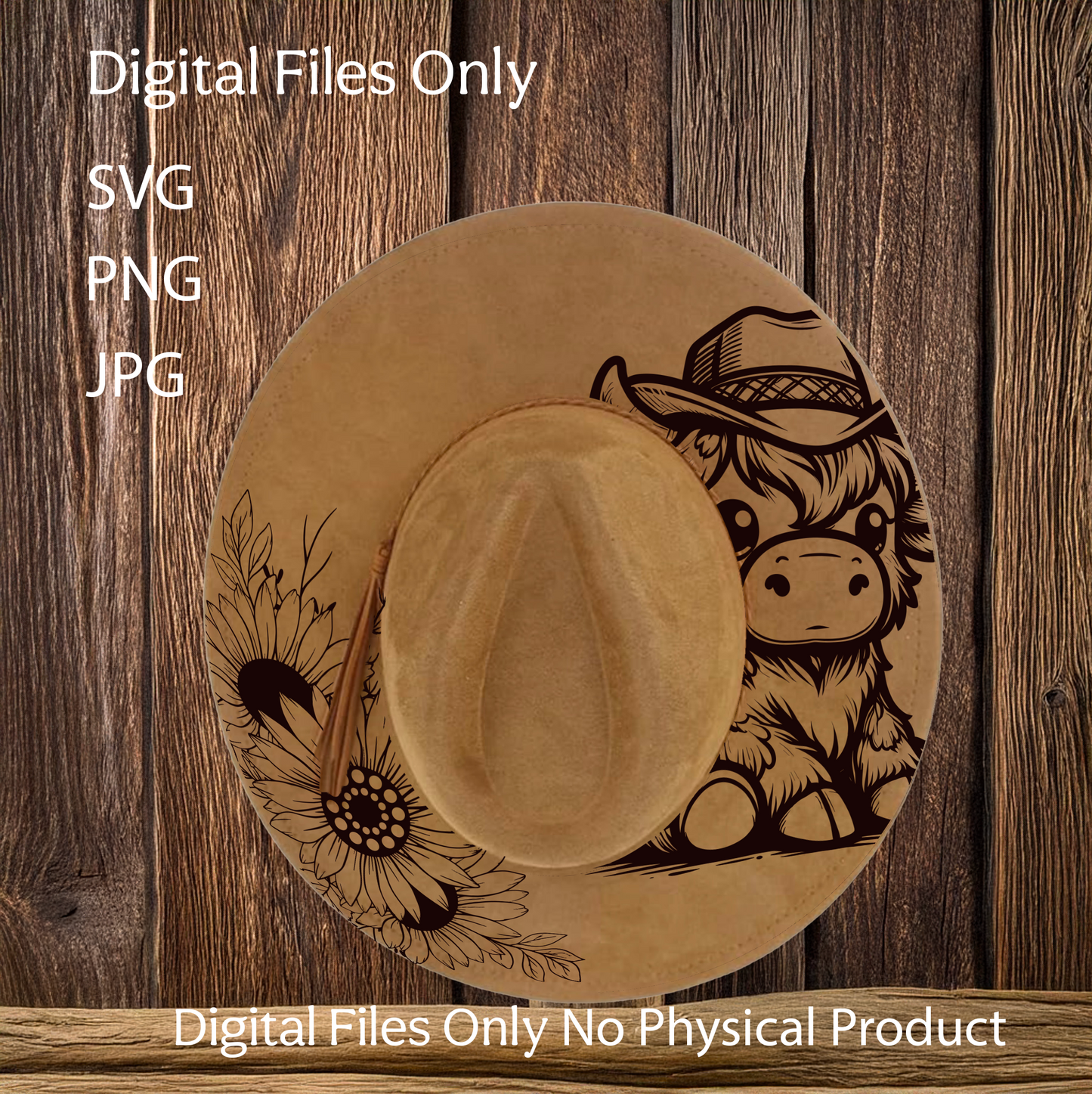 Hat Laser Burning Designs – Digital Download (SVG, PNG, JPG 300dpi), Highland cow, 2028