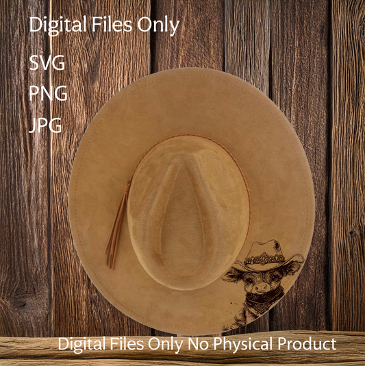 Hat Laser Burning Designs – Digital Download (SVG, PNG, JPG 300dpi), Highland Cow, 2040