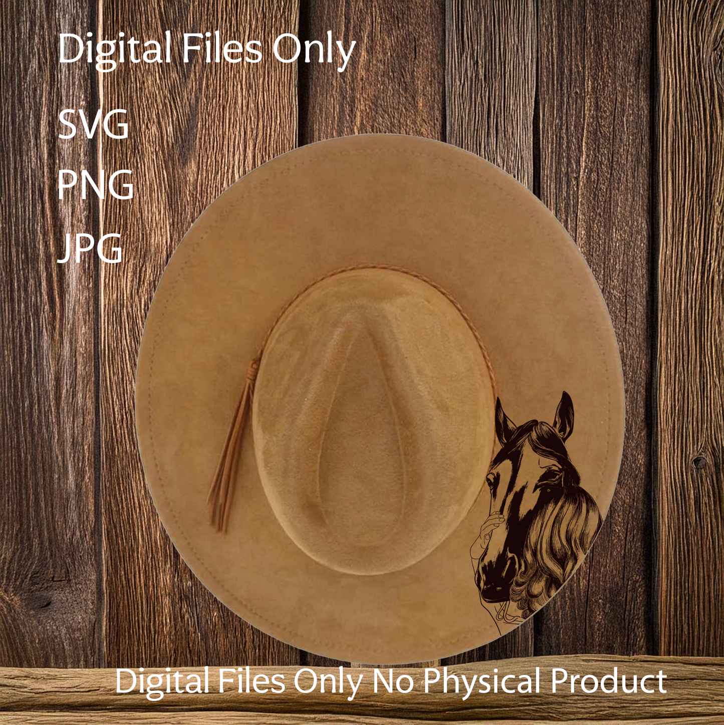 Hat Laser Burning Designs – Digital Download (SVG, PNG, JPG 300dpi), Girl and Horse, 2041
