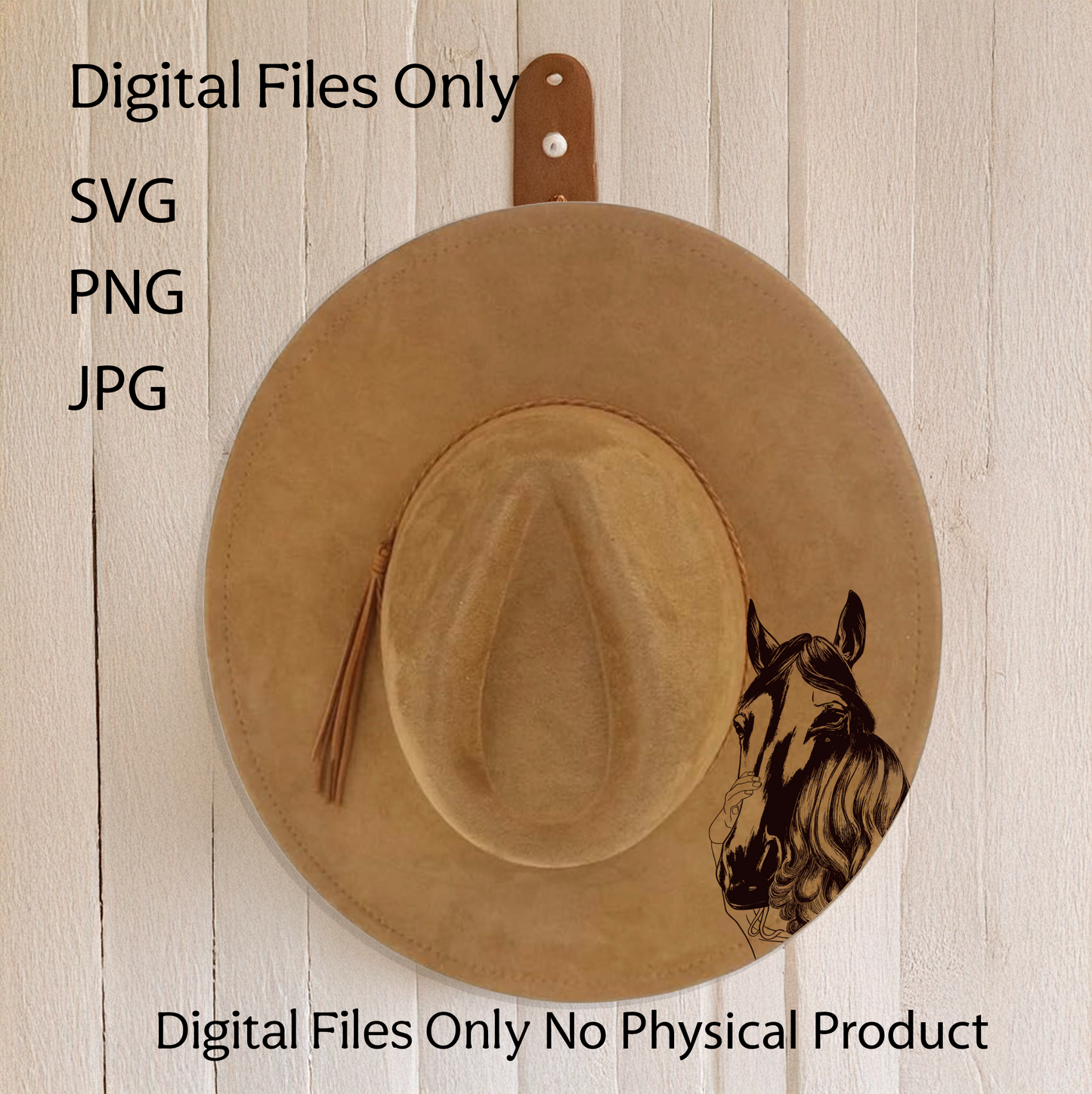 Hat Laser Burning Designs – Digital Download (SVG, PNG, JPG 300dpi), Girl and Horse, 2041