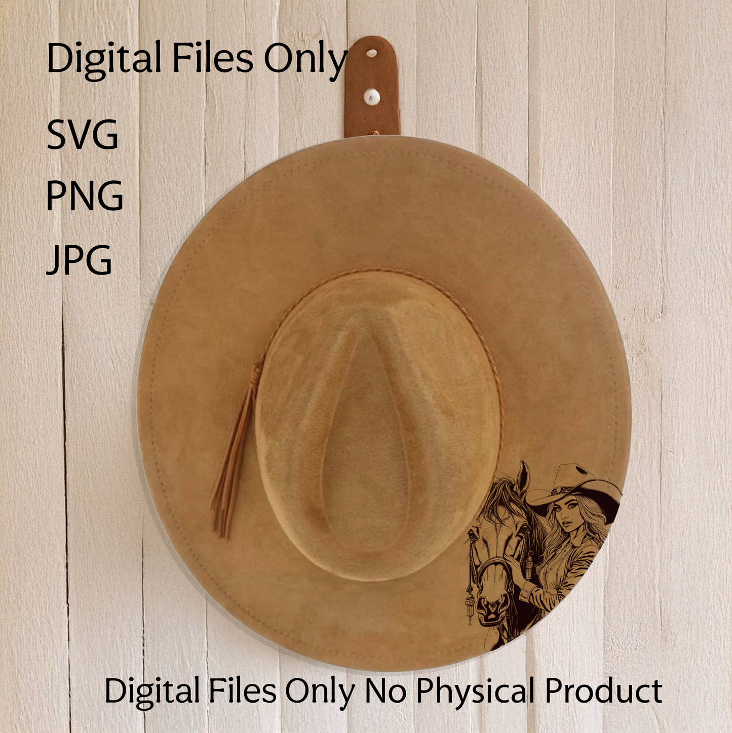 Hat Laser Burning Designs – Digital Download (SVG, PNG, JPG 300dpi), Girl and Horse, 2042