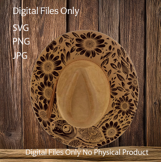 Hat Laser Burning Designs – Digital Download (SVG, PNG, JPG 300dpi), Sunflowers & turtle, 2046