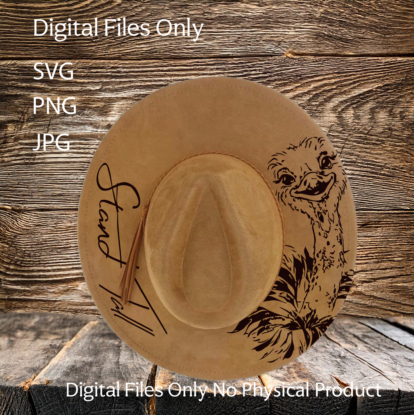 Hat Laser Burning Designs – Digital Download (SVG, PNG, JPG 300dpi), Stay Wild Ostrich, 2051
