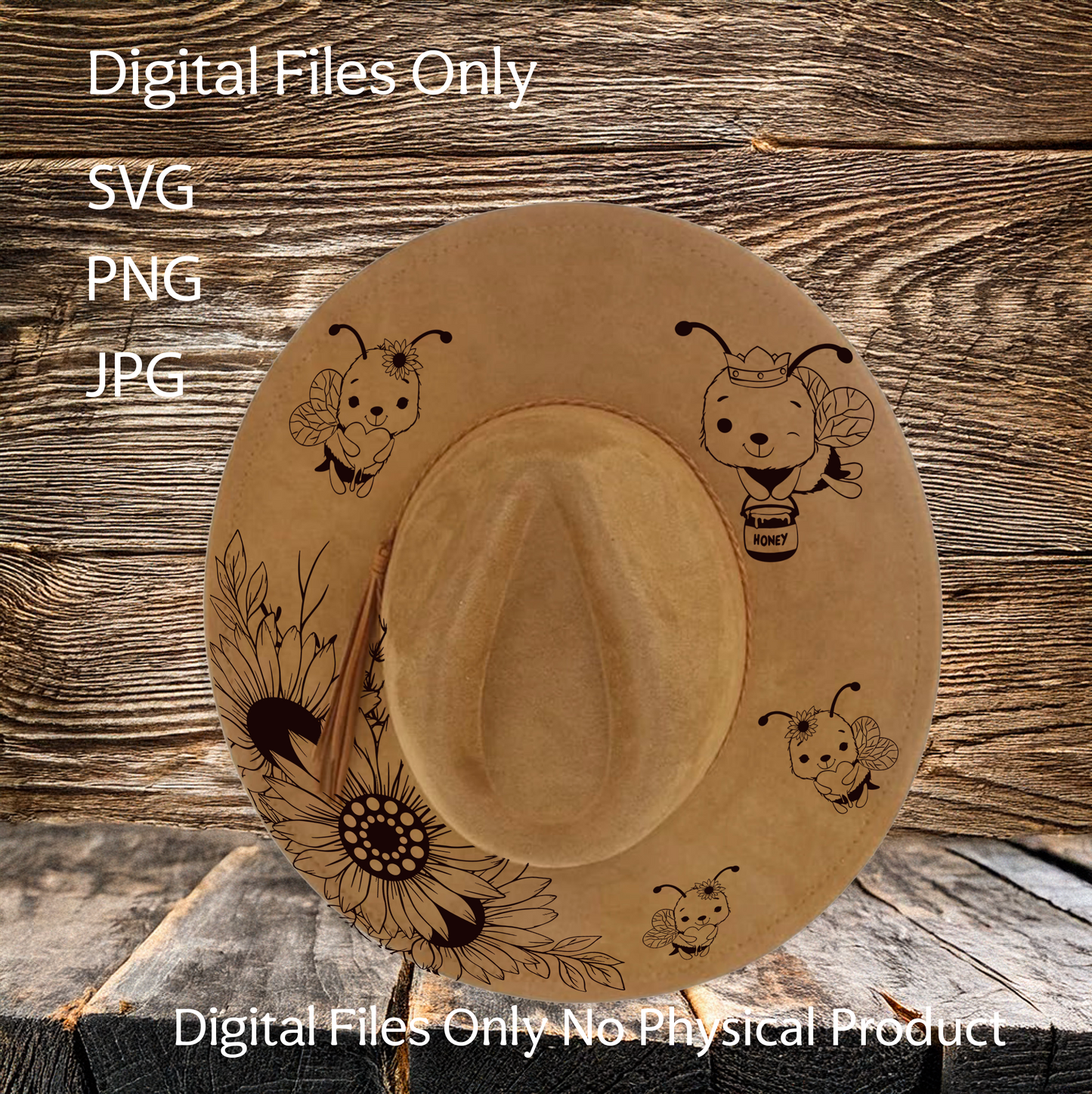Hat Laser Burning Designs – Digital Download (SVG, PNG, JPG 300dpi), Bees, 2057