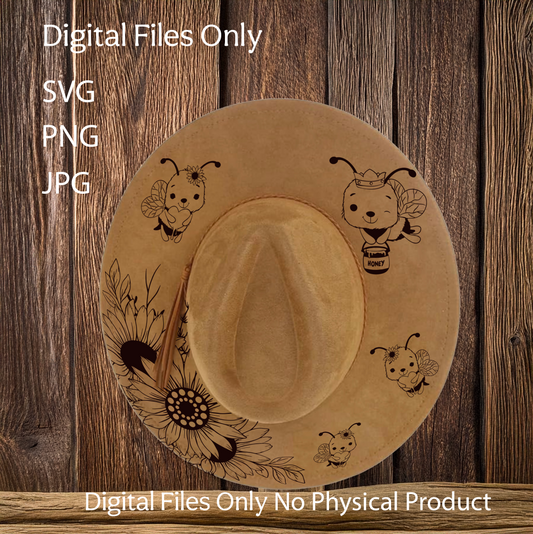 Hat Laser Burning Designs – Digital Download (SVG, PNG, JPG 300dpi), Bees, 2057