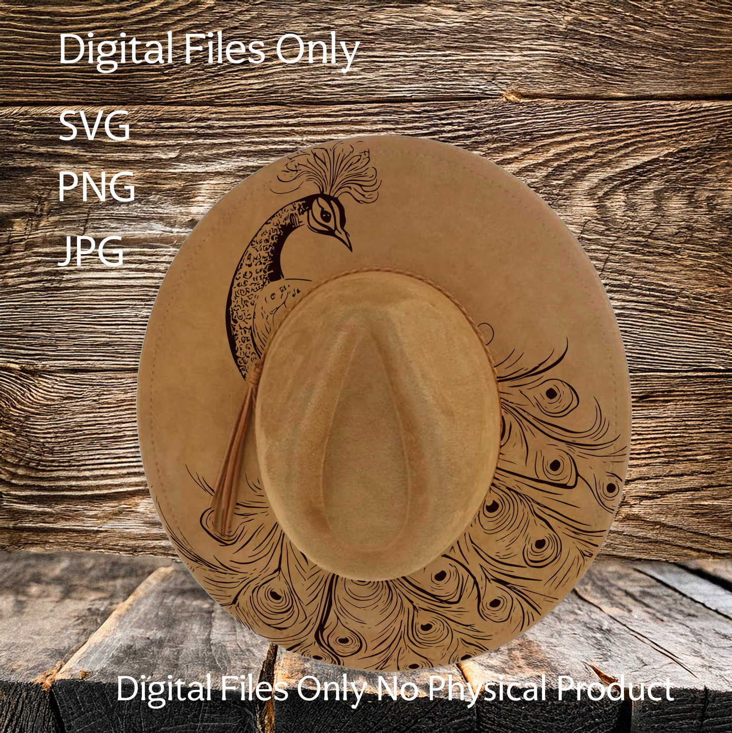 Hat Laser Burning Designs – Digital Download (SVG, PNG, JPG 300dpi), Peacock, 2060