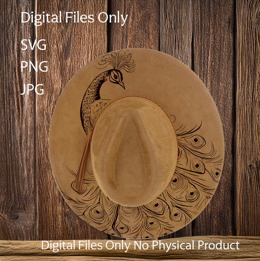 Hat Laser Burning Designs – Digital Download (SVG, PNG, JPG 300dpi), Peacock, 2060