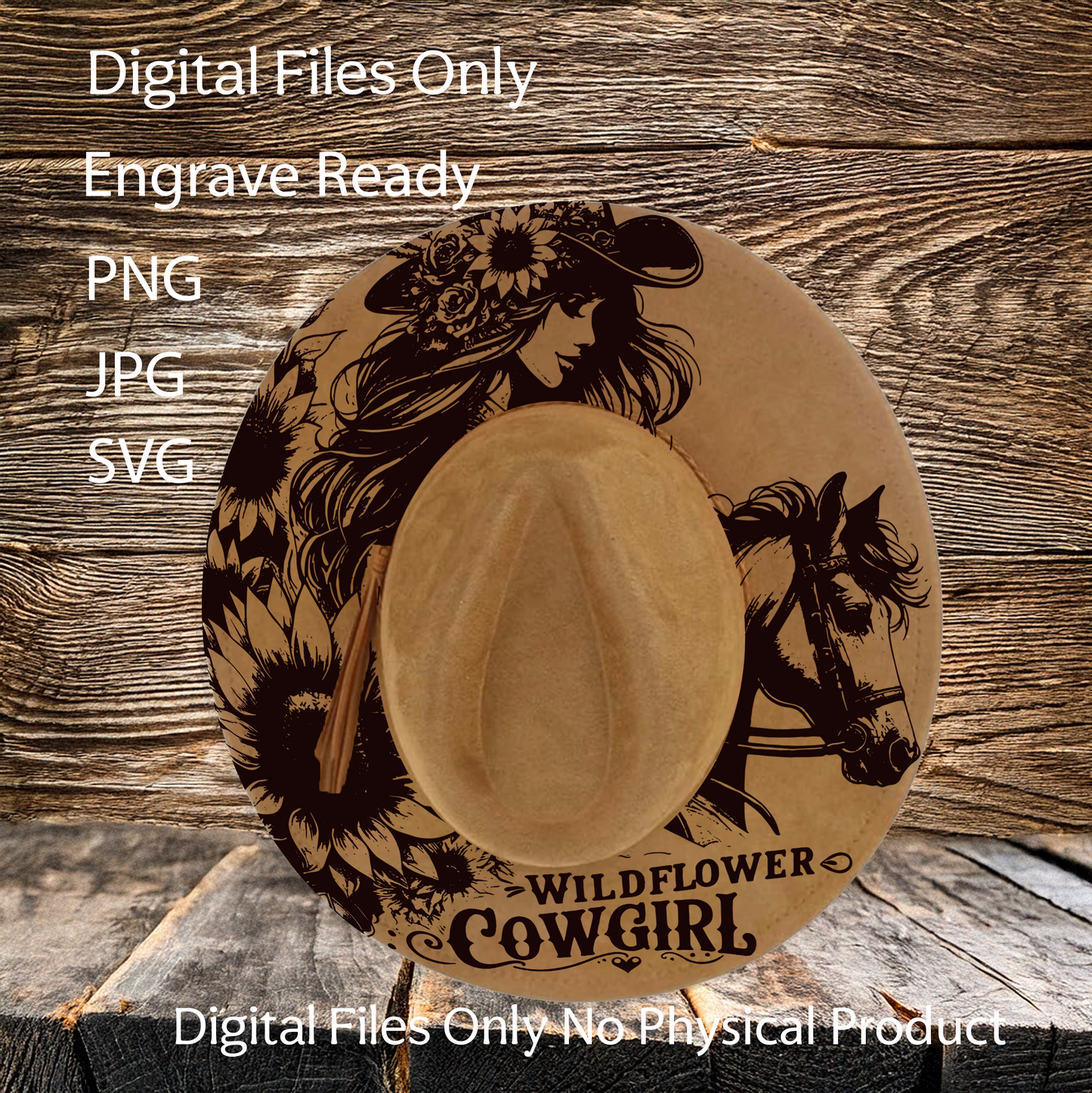 Hat Laser Burning Designs – Digital Download (SVG, PNG, JPG 300dpi), Cowgirl, 2185