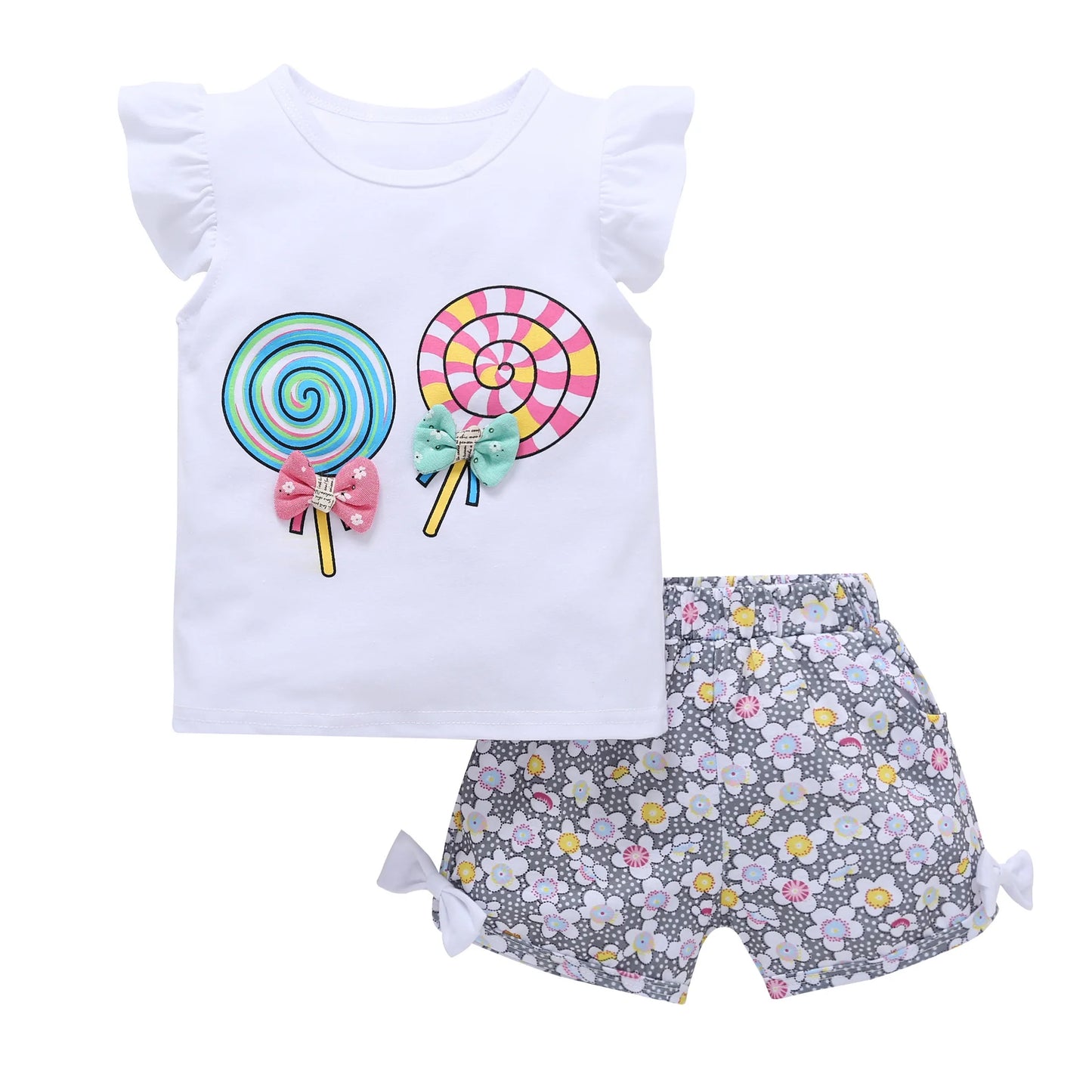 Summer Baby Clothes Sets Lollipop Print Sleeveless T-shirts and Shorts 2pcs Newborn Infant Girls Clothing Suits Outfits