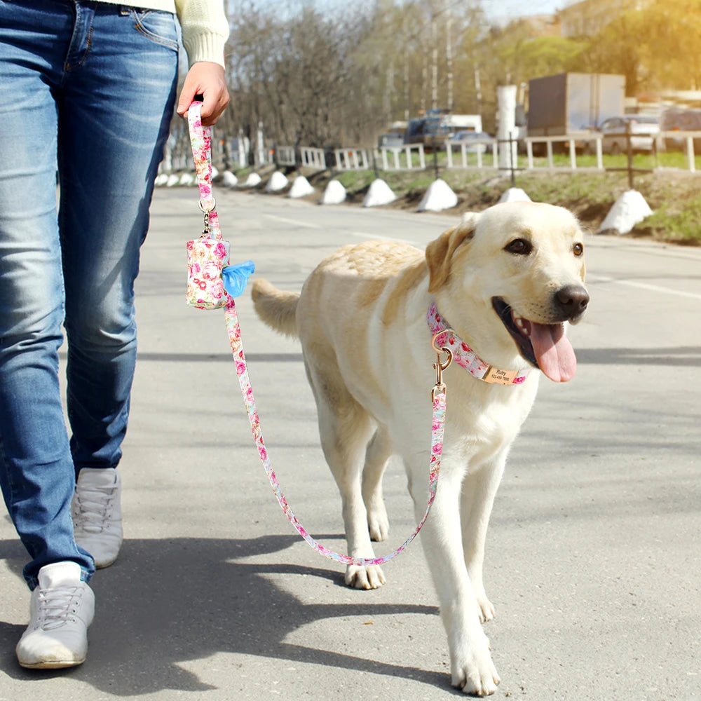 Personalized Custom Dog Collar Leash Set Printed Engraved IDTag Collar Pet Treat Bag Pouch Snack Bag For Small Medium Large Dogs